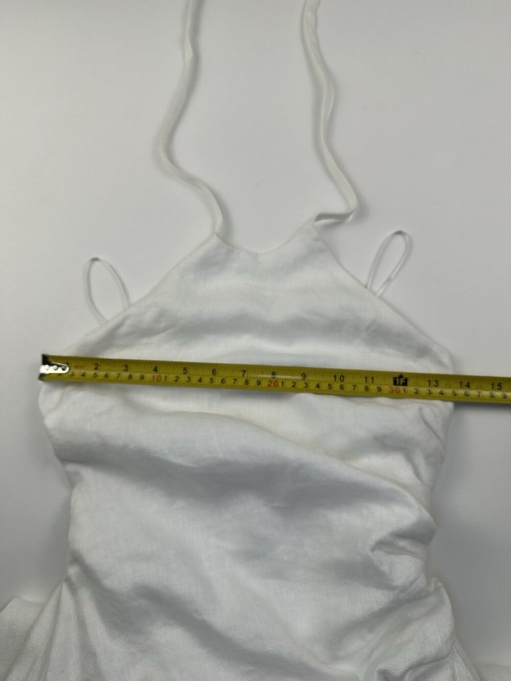 Reformation Sadey Linen Dress White halter-neck maxi slip Slit ruched draping 2P - Picture 6 of 9